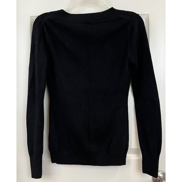 EXPRESS - Black Long Sleeve Deep V-Neck  Cotton Blend Sweater size Medium - Picture 6 of 6